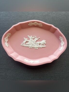 Vintage pink Wedgwood jasperware cupid pin tray
